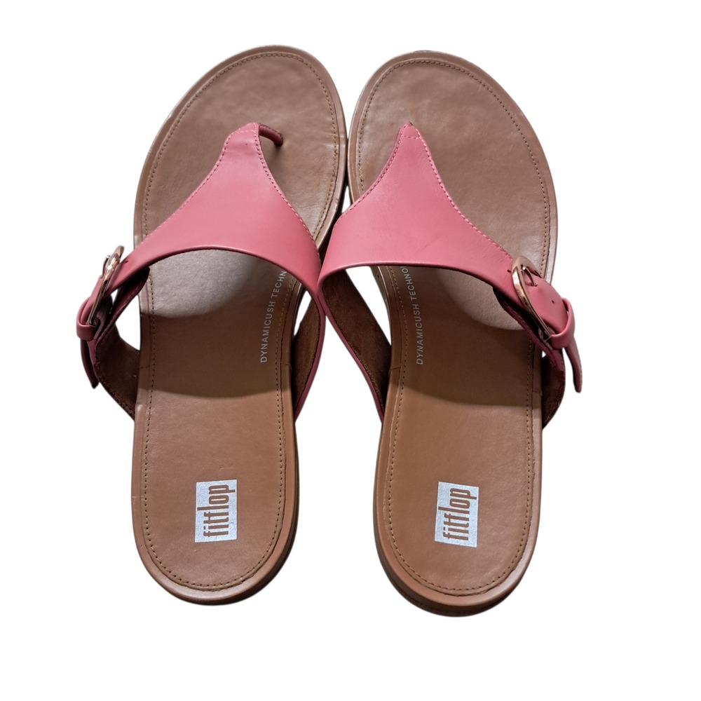 FitFlop Sandals Womens 10 Pink Gracie Buckle Leather Thong Summer Flats‎